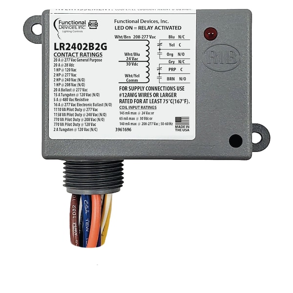 FUNCTIONAL DEVICES INC / RIB General Purpose Lighting Relay, 24 Vac/dc